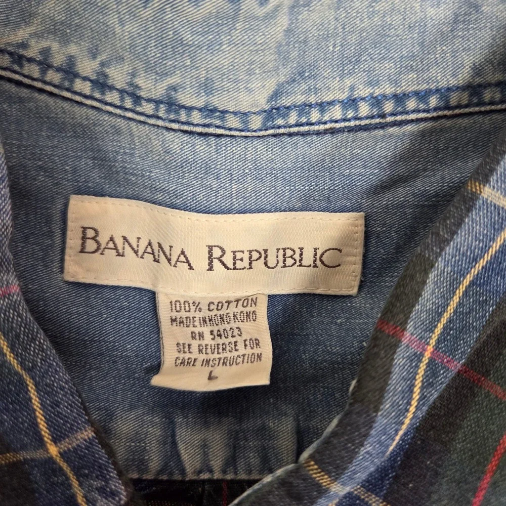 Vintage Y2K Banana Republic Mens Large‎ Blue Plaid Cotton Button Down Shirt L